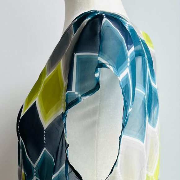 Banana Republic Teal Green & Gray Sheer Wrap Blouse with Flutter Sleeves – US XL - Picture 3 of 12